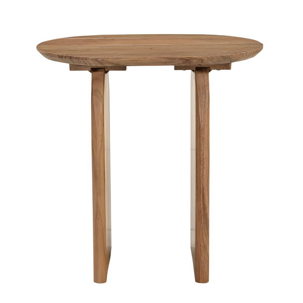 Akazienholz Beistelltisch oval mit zwei elegant geschwungenen Holzbeinen – Bagavano