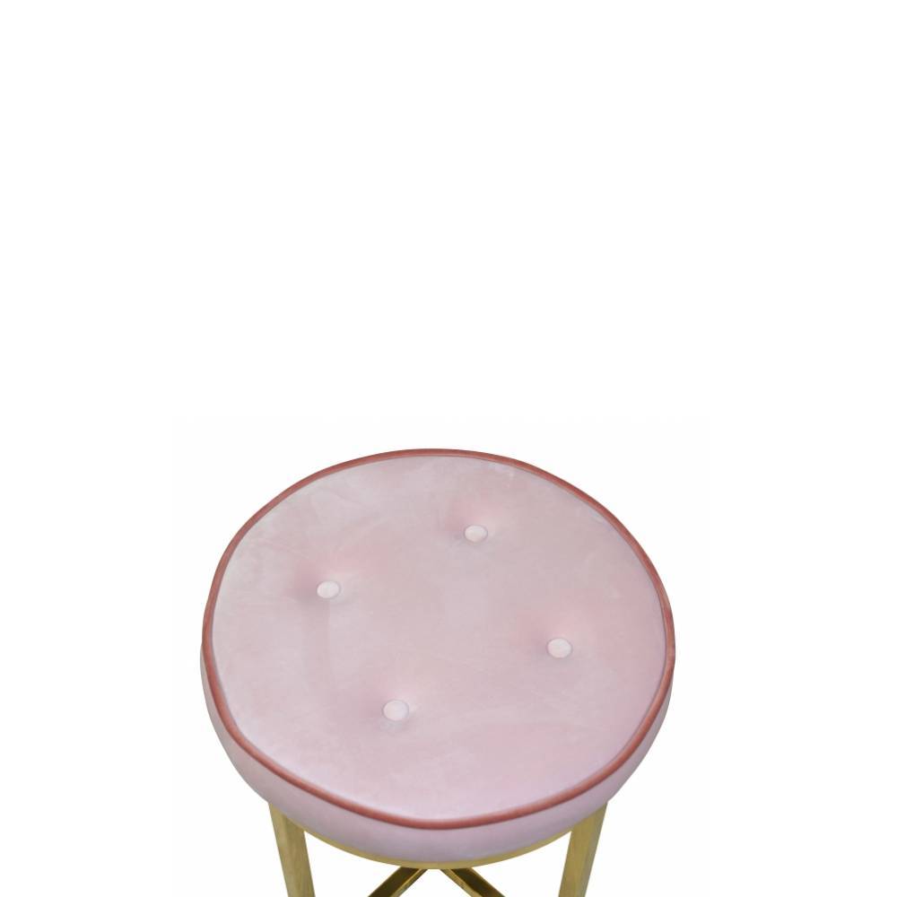 Runder Polsterhocker in Rosa Samt - Mirella