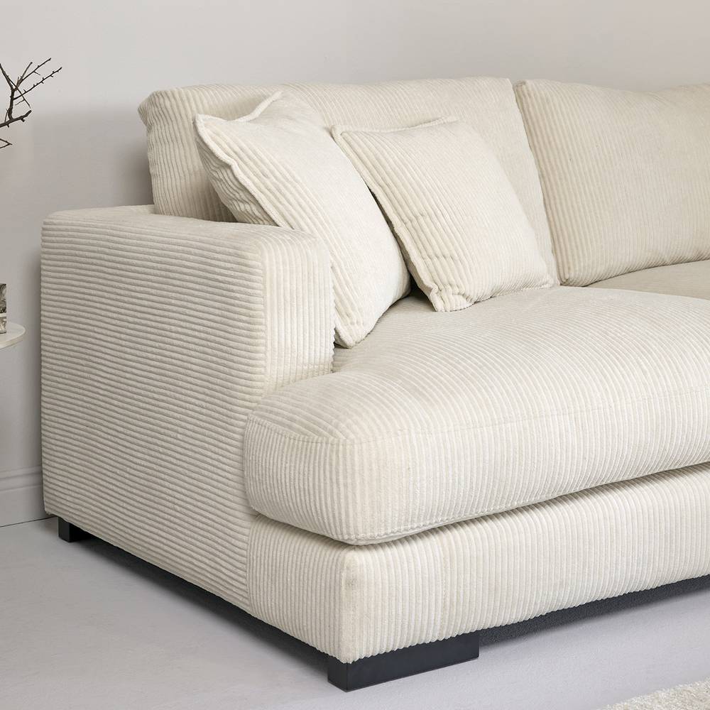 Bequemes Ecksofa in Offwhite Cord mit breiten Armlehnen – Fiva