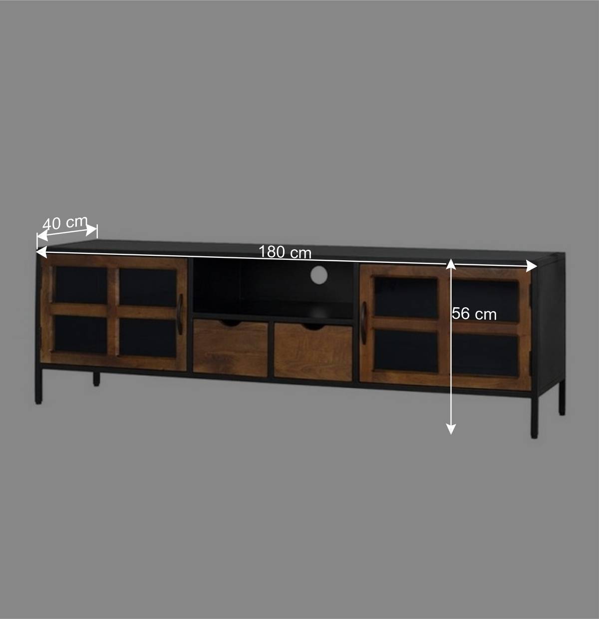 Industrial TV Kommode mit Glastüren - Hayato