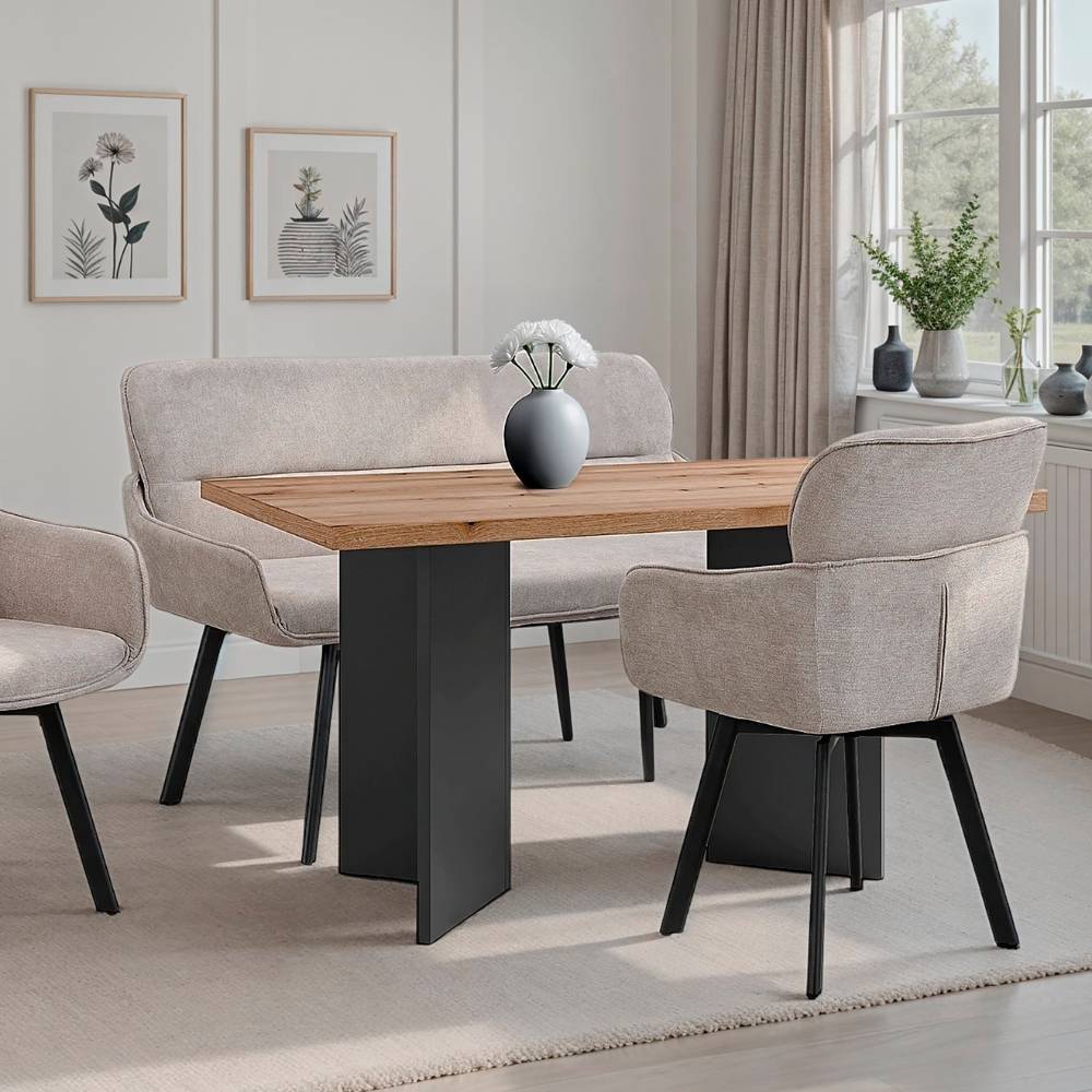Gemütliches Esstischsofa in Taupe im modernen Esszimmer Ambiente – Fridoloria