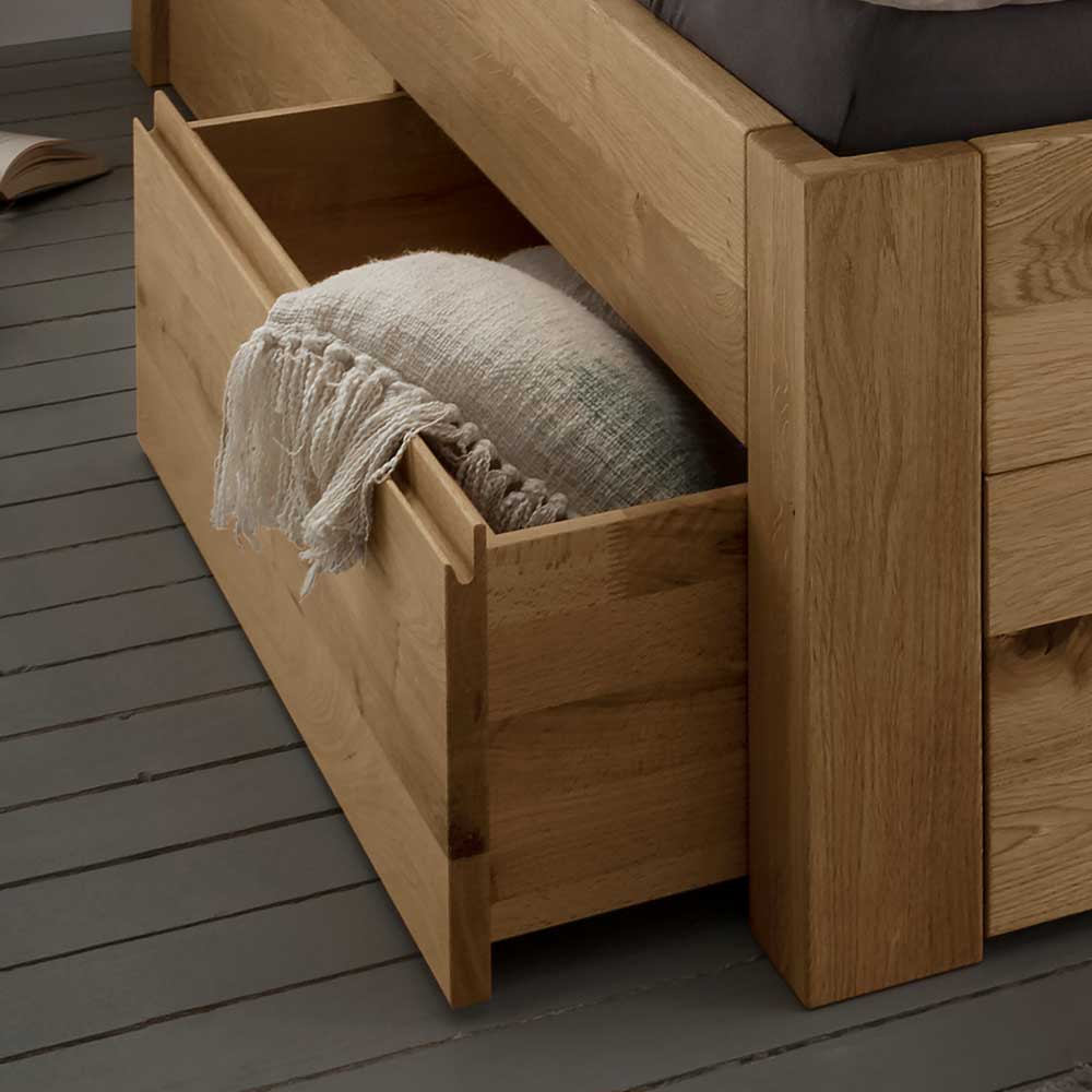 Wildeiche Bett mit vier Schubladen modern - Zennian