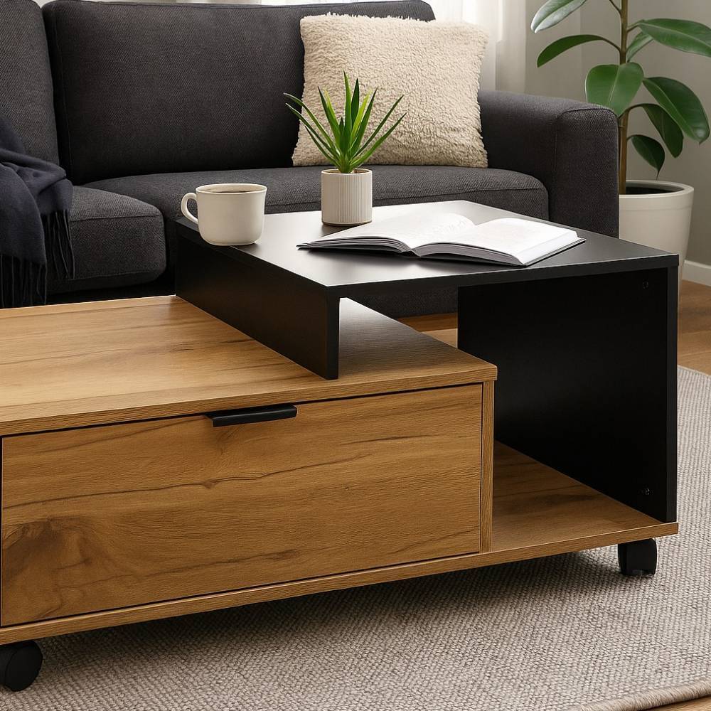 Design-Couchtisch in Eiche Dekor und Schwarz - Lanta