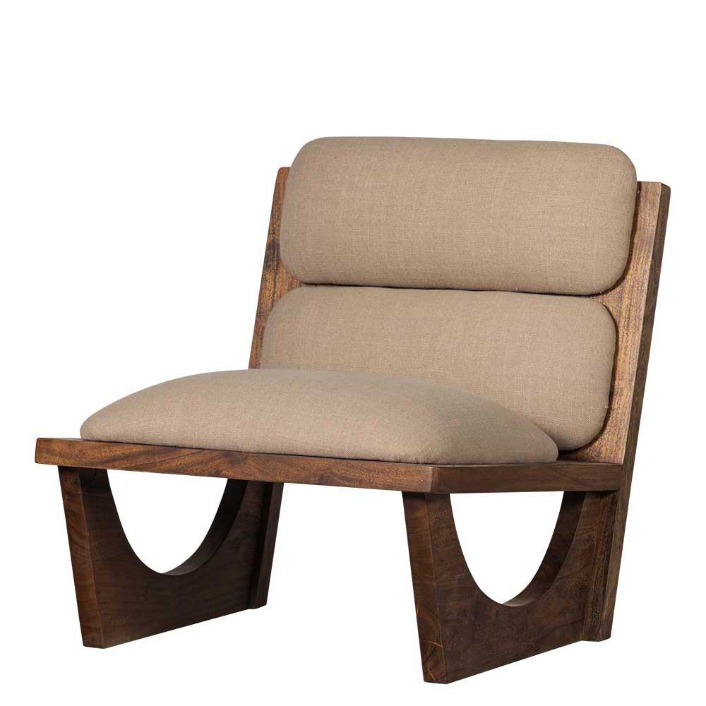 Akazienholz Sessel in Beige Boucle - Uriscano