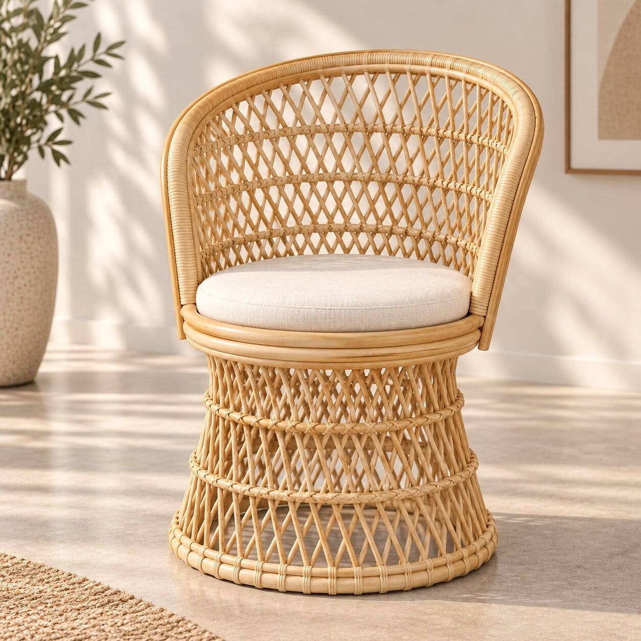 Retro Sessel aus Geflecht Rattan Natur - Garzone