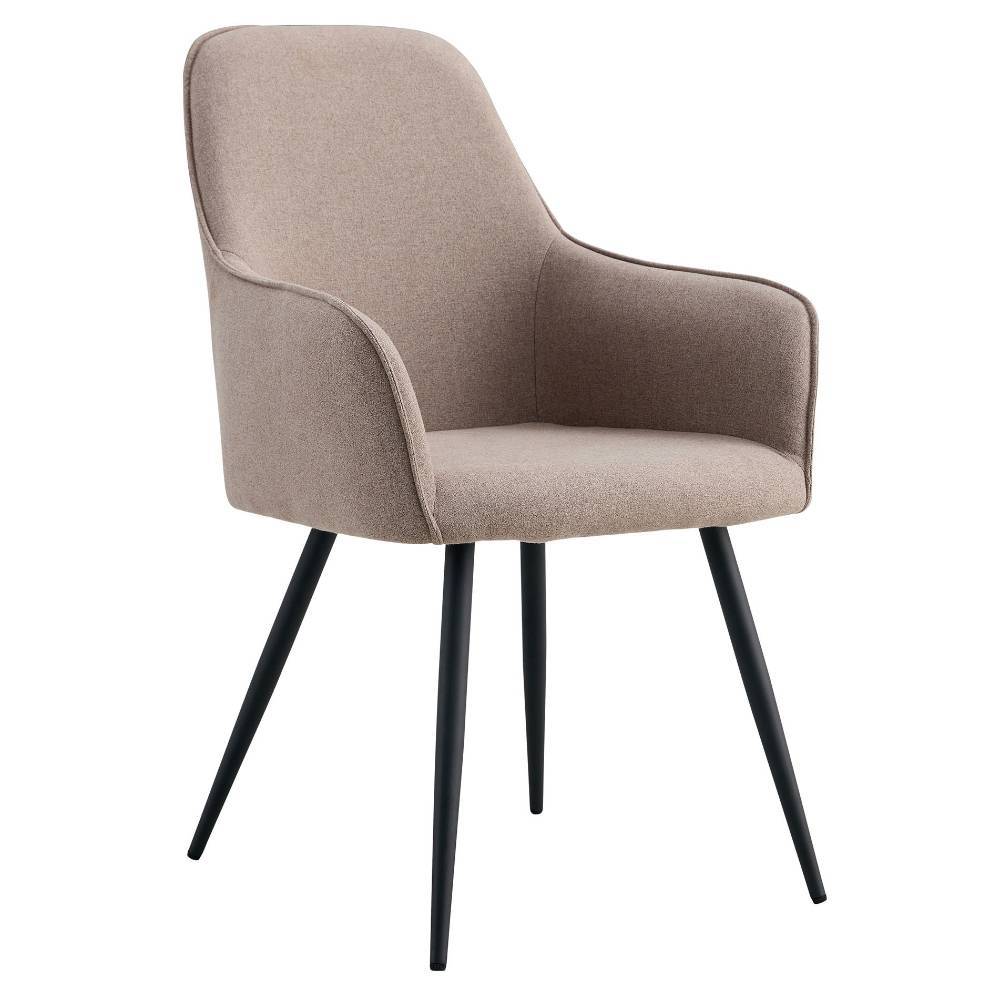 Moderner Armlehnenstuhl in Beigegrau für Esszimmer oder Küche, Stoffbezug und schwarze Beine, 2er Set – Josue