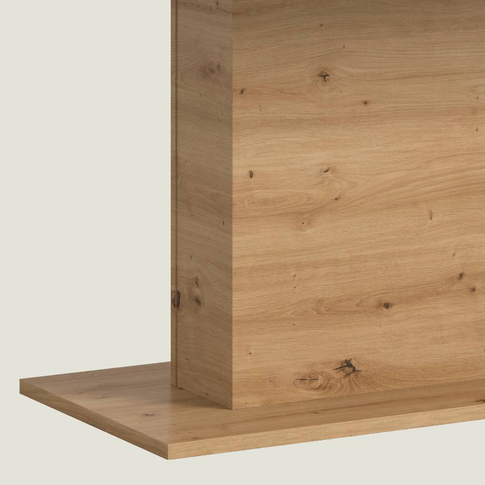 Robuster Säulenfuß des Esstisches in heller Holznachbildung mit sichtbarer Maserung – Potosia