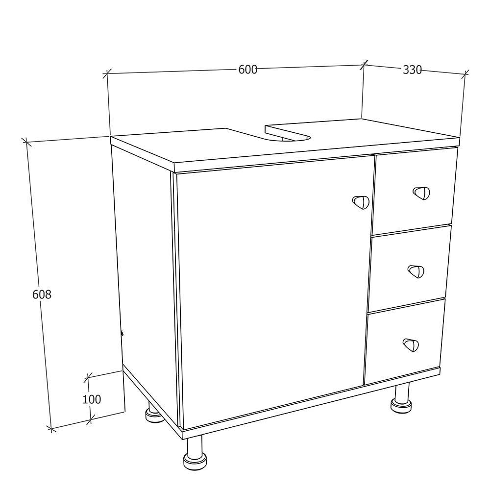 Waschbeckenschrank mit drei Schubladen & Tür - Nelani I