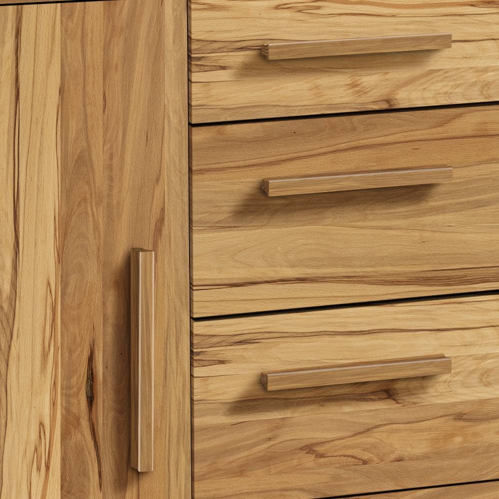 Kommode mit drei Holzschubladen und einer Holztür mit langen Griffen aus Massivholz – Largo