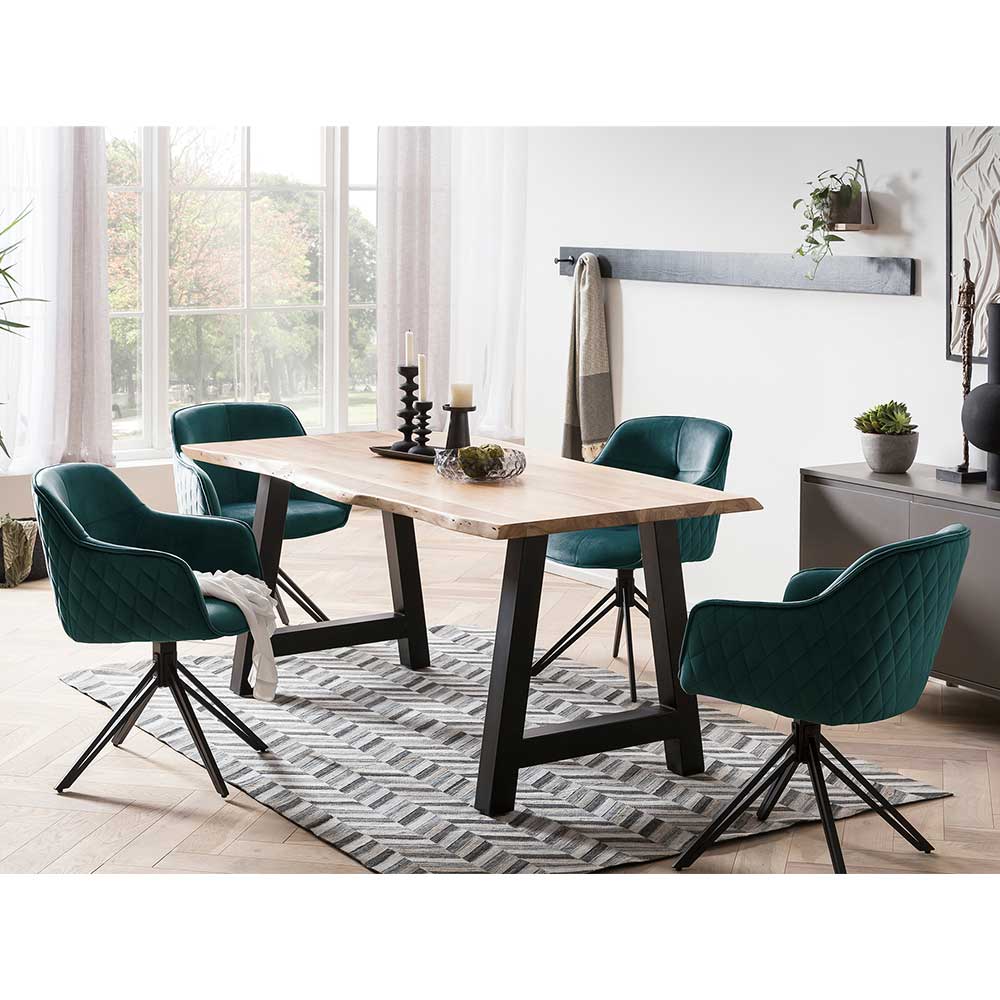 Design Tischsessel drehbar in Grün Samt - Drosalimo
