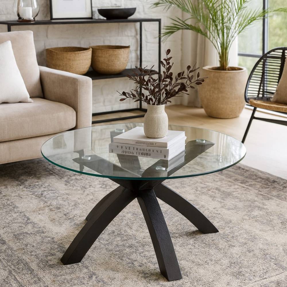 Design-Couchtisch mit runder Glasplatte - Capanino