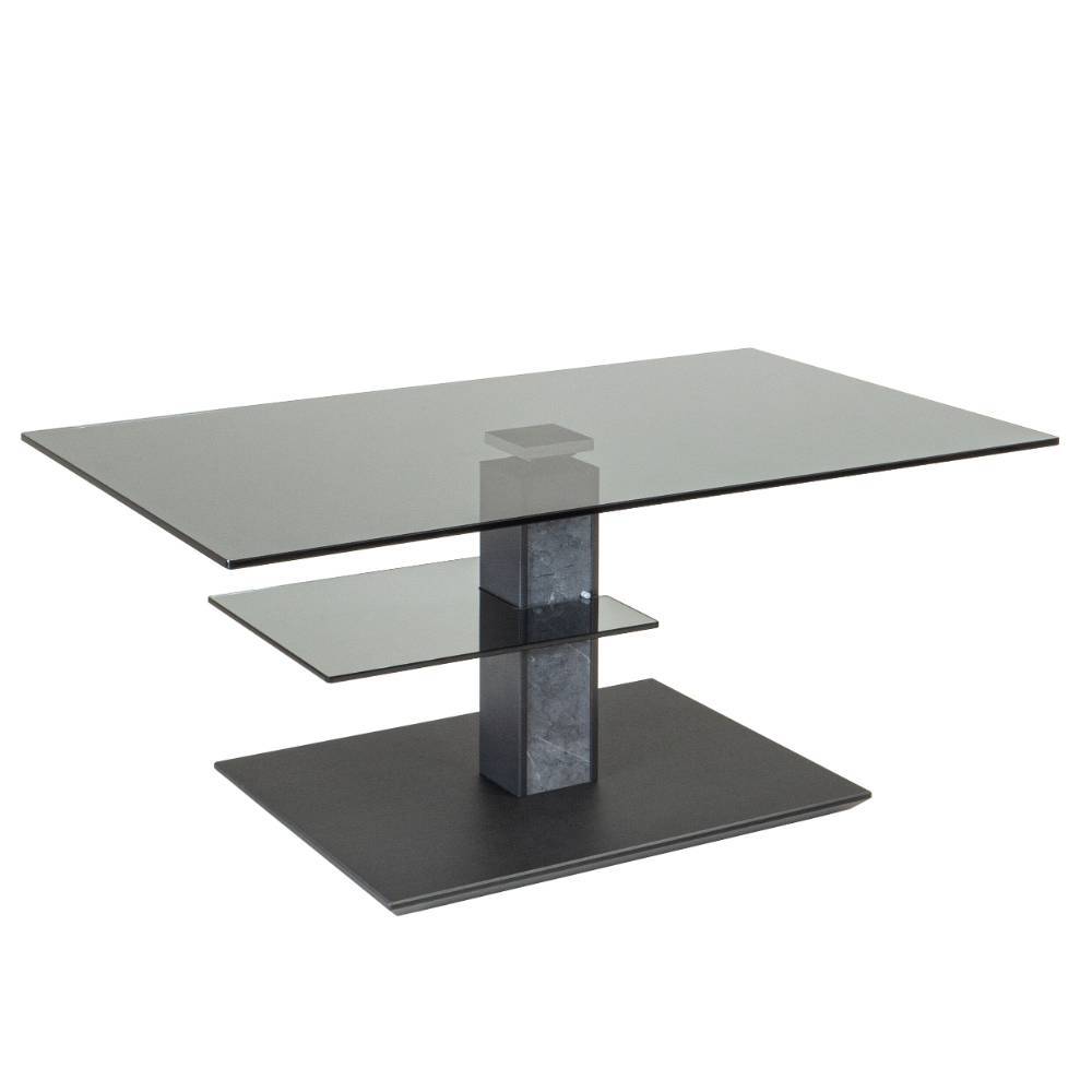 Eleganter Parsolglas-Couchtisch mit leicht erhöhter Tischplatte und Marmoroptik-Säule – Cinema