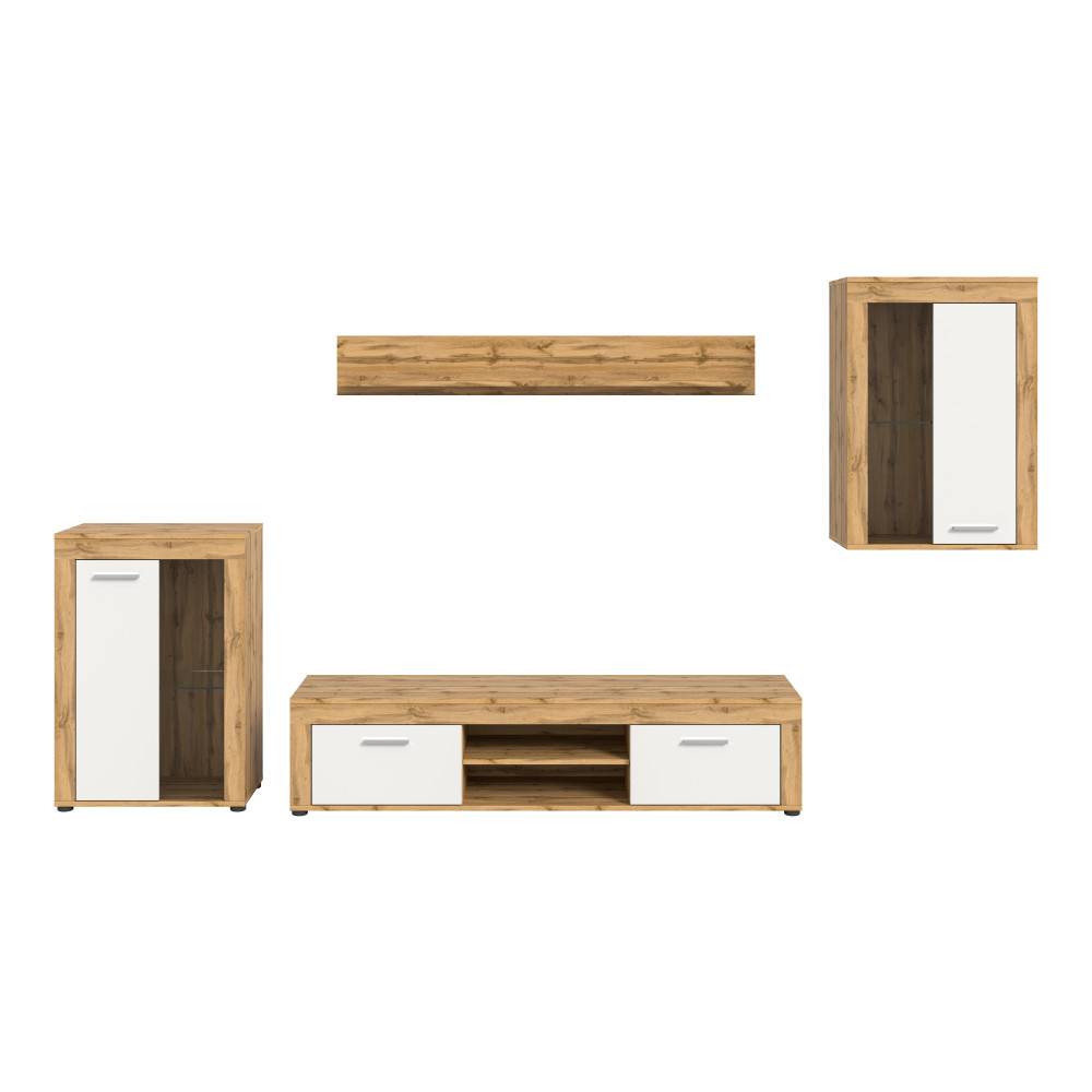 Schmale Wohnzimmer Medienwand mit Vitrinen - Jatiga (vierteilig)