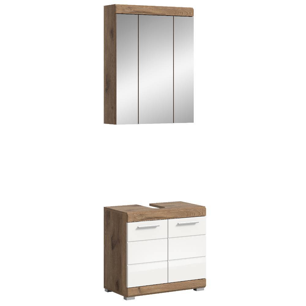 Waschbeckenschrank und Spiegelschrank Set - Exmonda (zweiteilig)