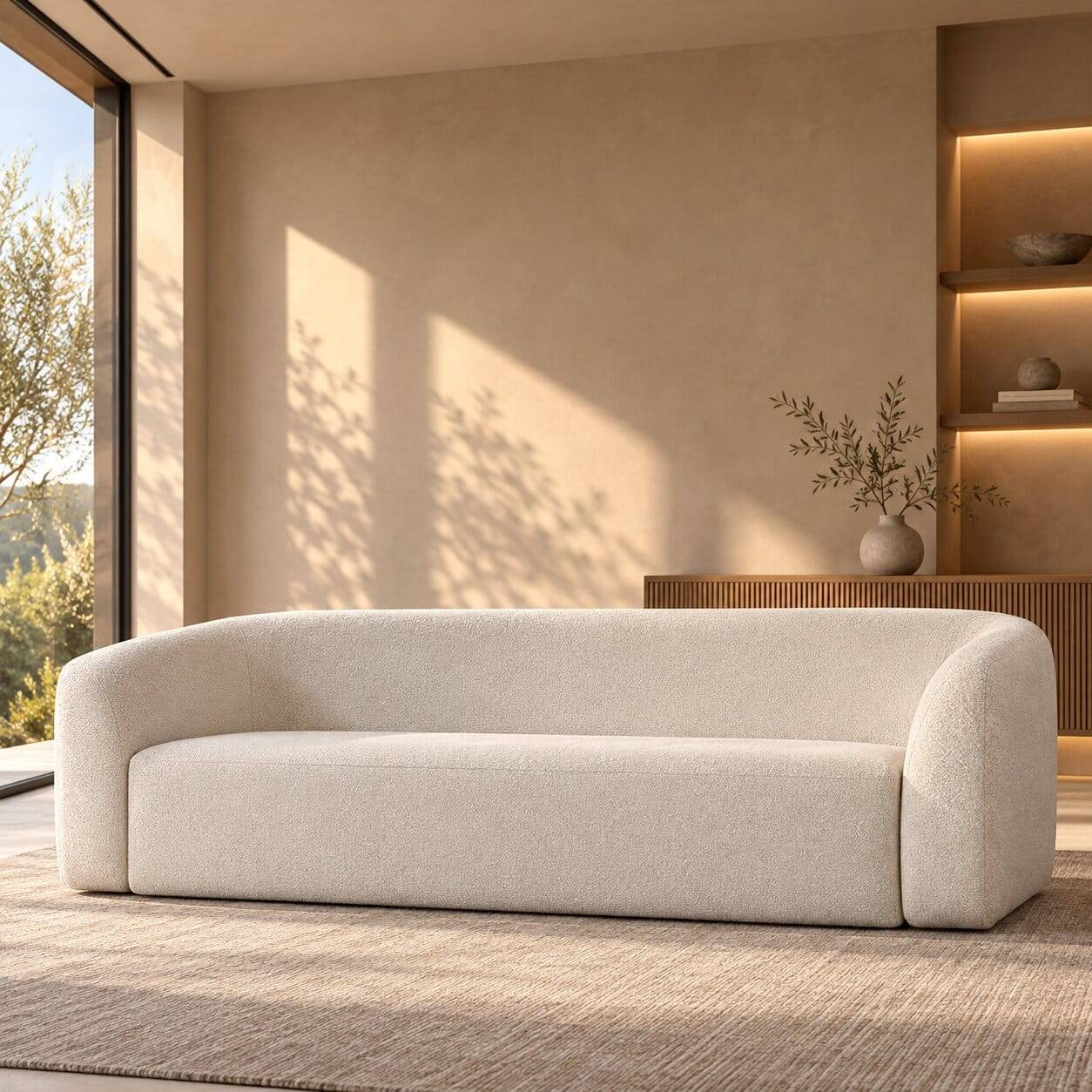 Dreisitzer Sofa in Creme Chenille - Prishcia