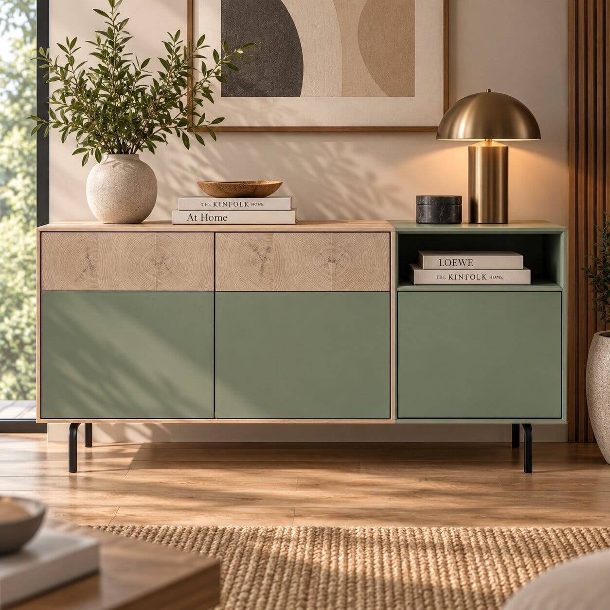 180x84x45 Design Sideboard zweifarbig in Grau & Buche hell