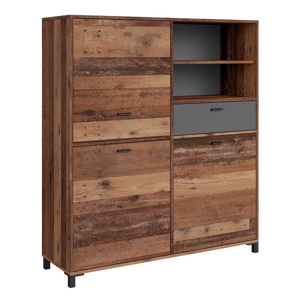 Highboard im Altholz Look & Anthrazit - Bosco