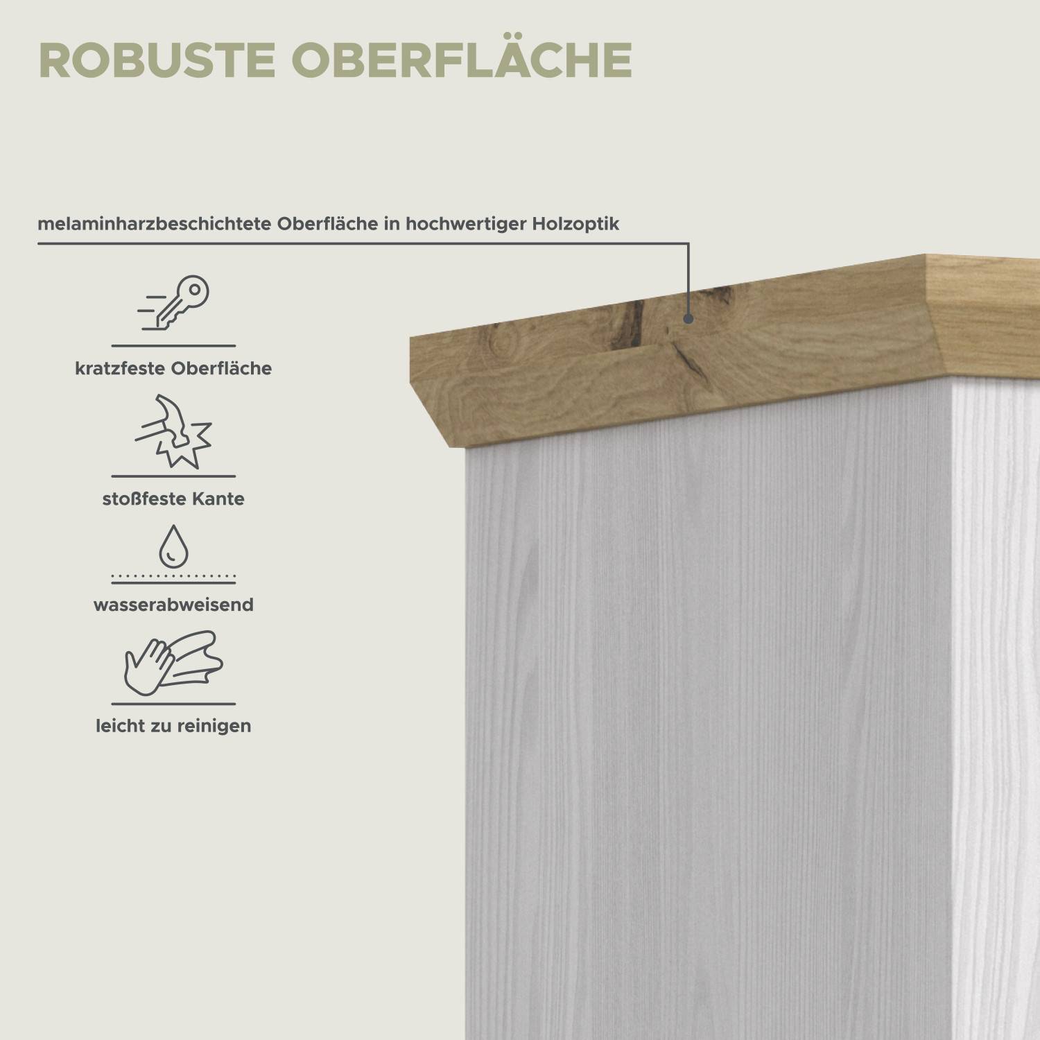 Aktenschrank mit robuster, kratzfester und pflegeleichter Oberfläche in Holzoptik – Tocella