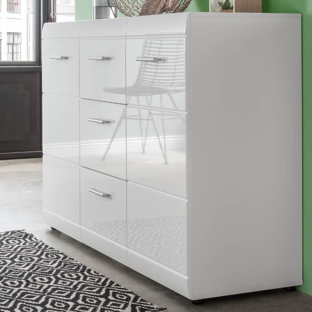 Kompaktes Sideboard in Hochglanz Weiß - Tiondon