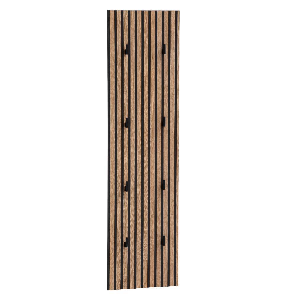 Modernes Garderobenpaneel in Holz mit schwarzen Lamellen und mehreren Haken – Diomede