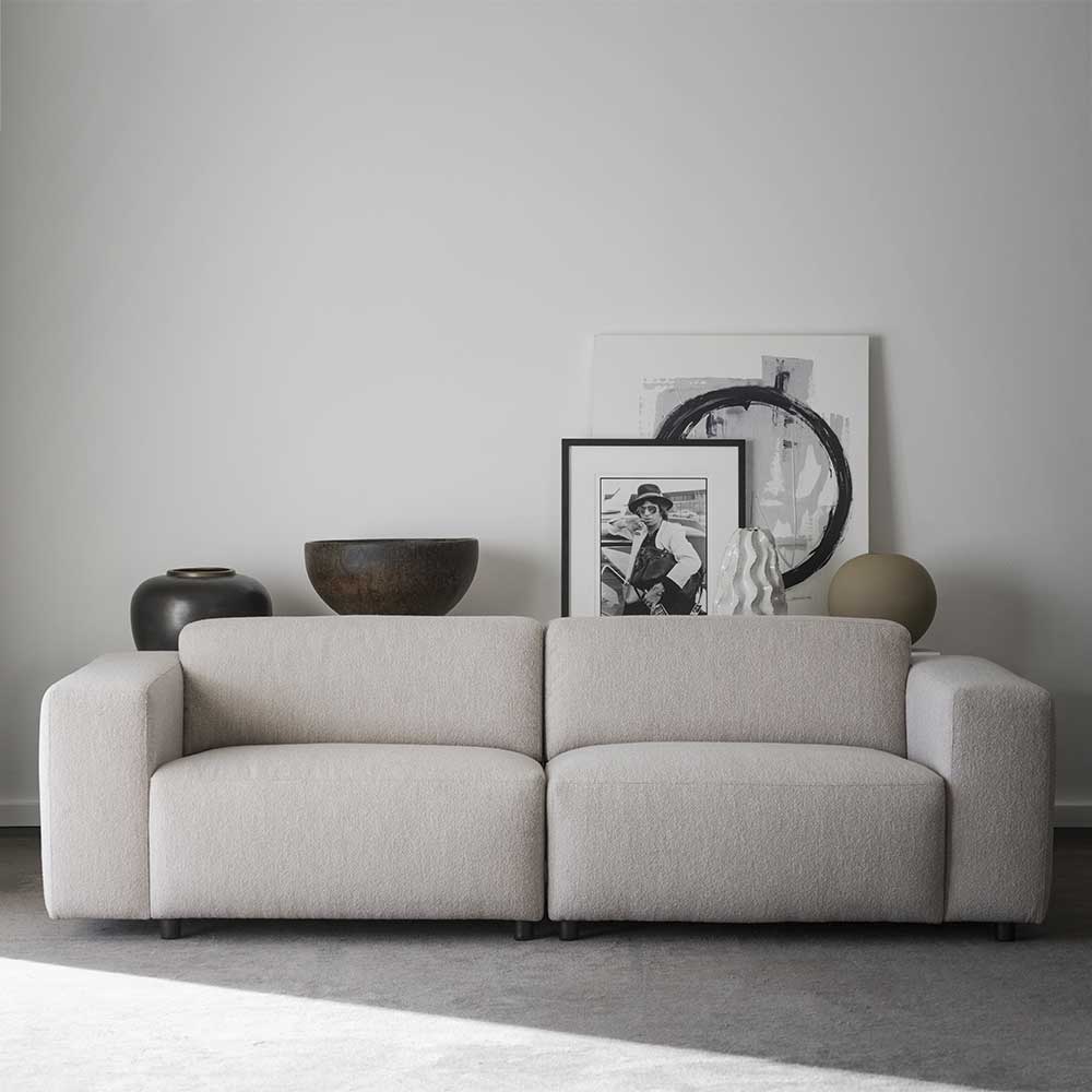 Boucle Dreisitzer Sofa in Cremefarben - Casca