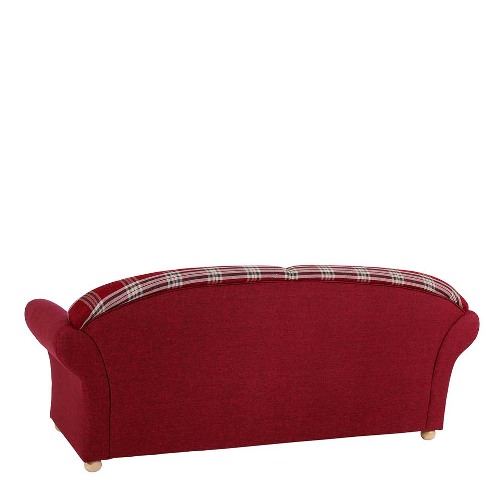 Rückansicht des roten Sofas mit gemusterten Rückenlehnen – Lyatea