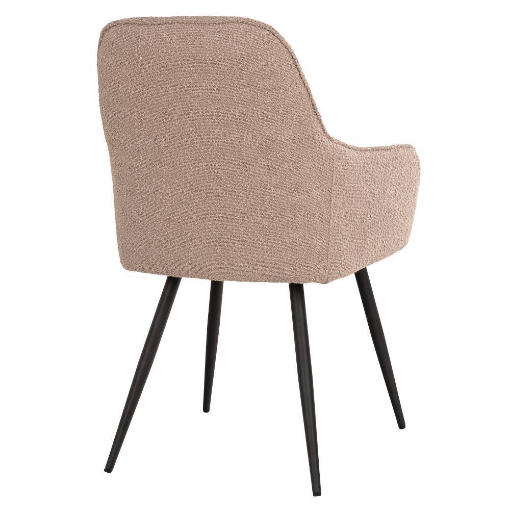Stuhl mit beige Boucle Rückenlehne und Armlehnen, schwarze Metallbeine für Esszimmer – Jacly