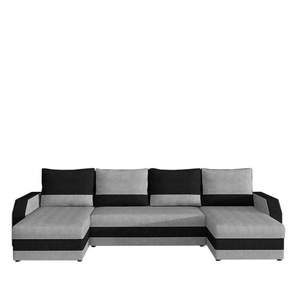 U-Sofa in Hellgrau und Schwarz - Abeigh