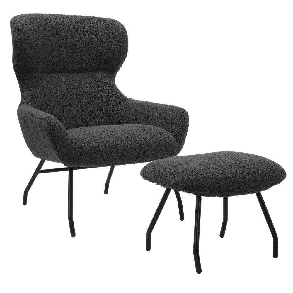 Sessel mit Hocker in Anthrazit - Matze (zweiteilig)