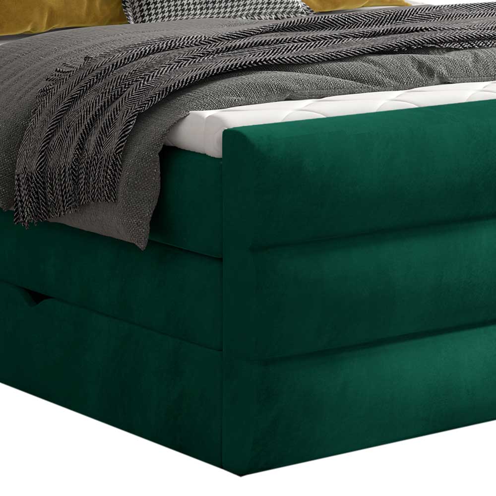Polsterbett mit Boxspring in Dunkelgrün Samt - Abramas