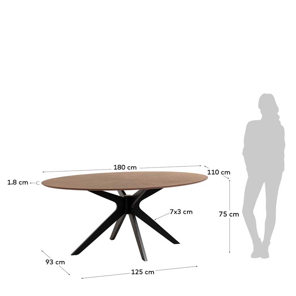 Ovaler Retro Design Tisch in Walnuss & Schwarz - Botan