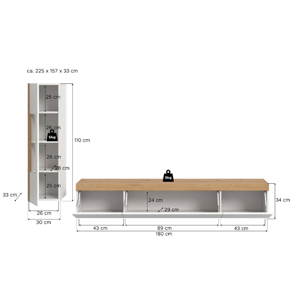 TV Board und Vitrine Set - Ravaro (zweiteilig)