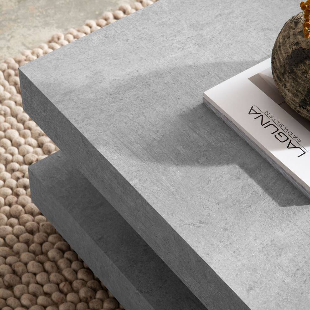 Quadratischer Couchtisch in Betonoptik Grau mit strukturierter Oberfläche und modernem Design – Runian