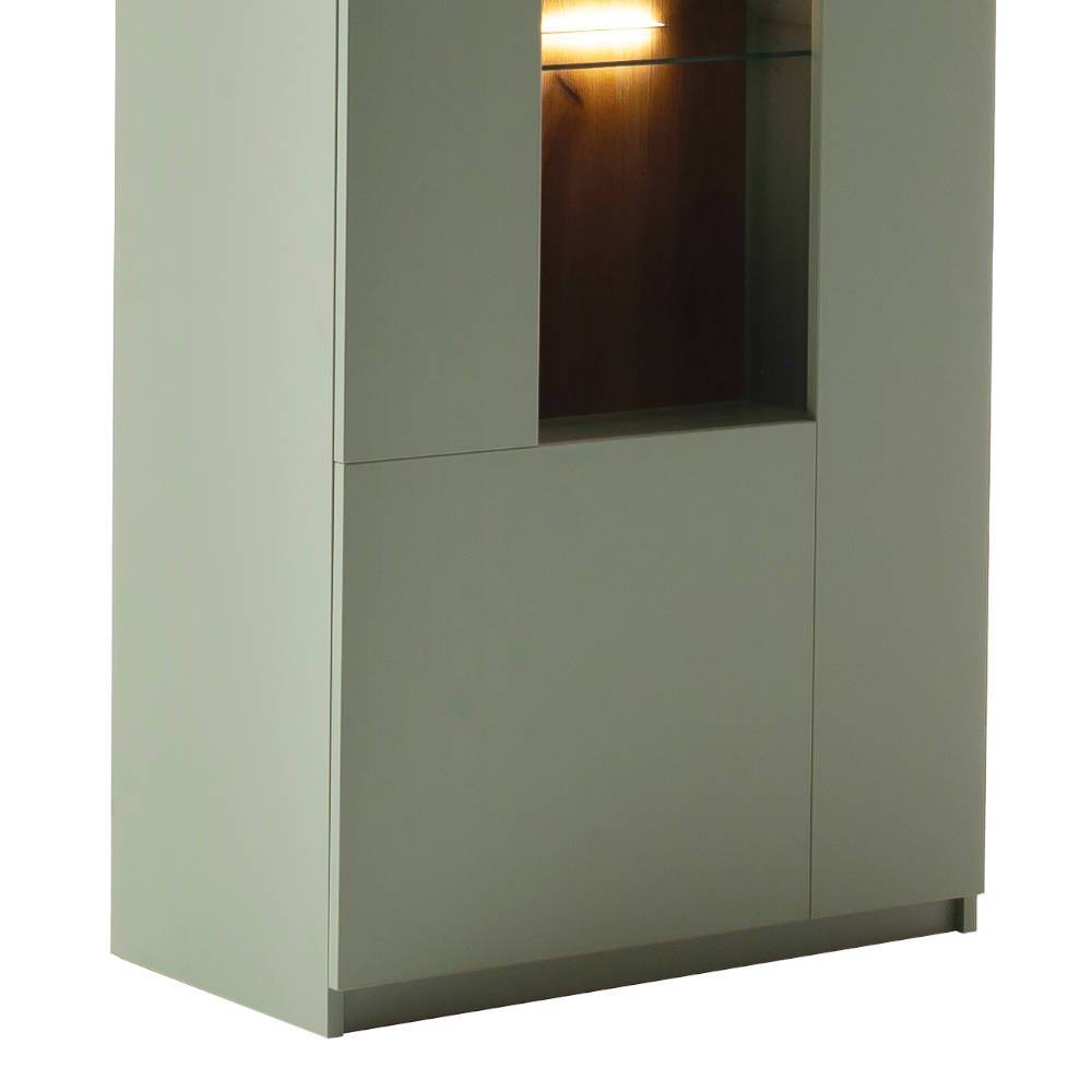 Vitrine in Graugrün mit Eiche - Kwin