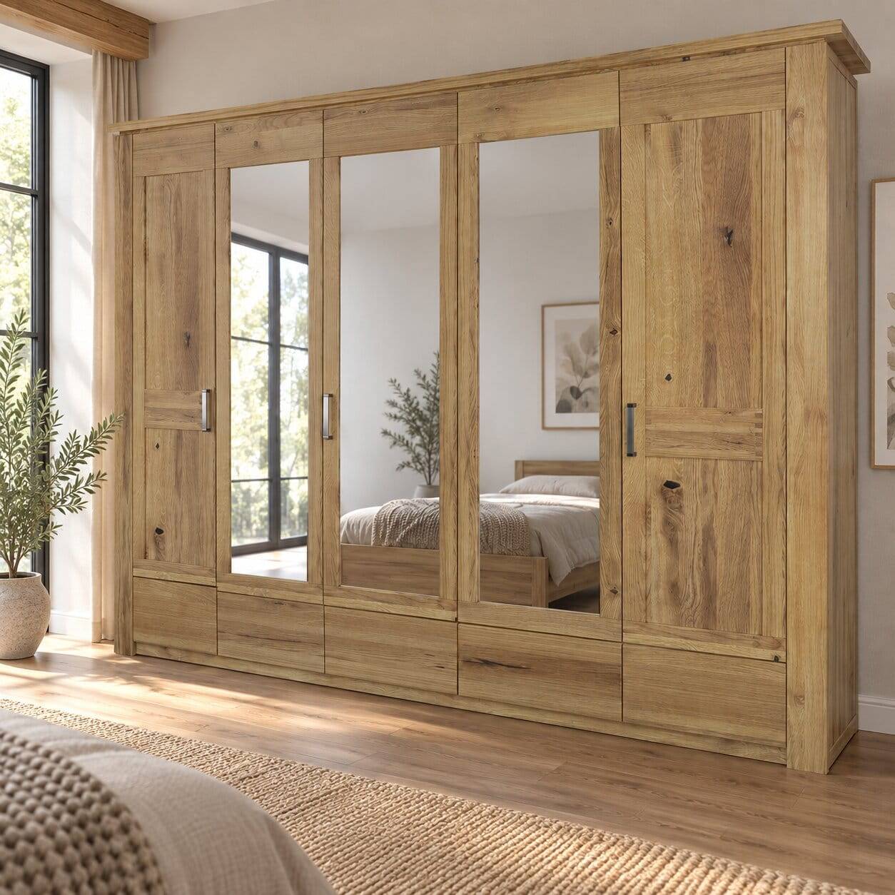 Teilmassiver Schlafzimmerschrank aus Asteiche - Riostar