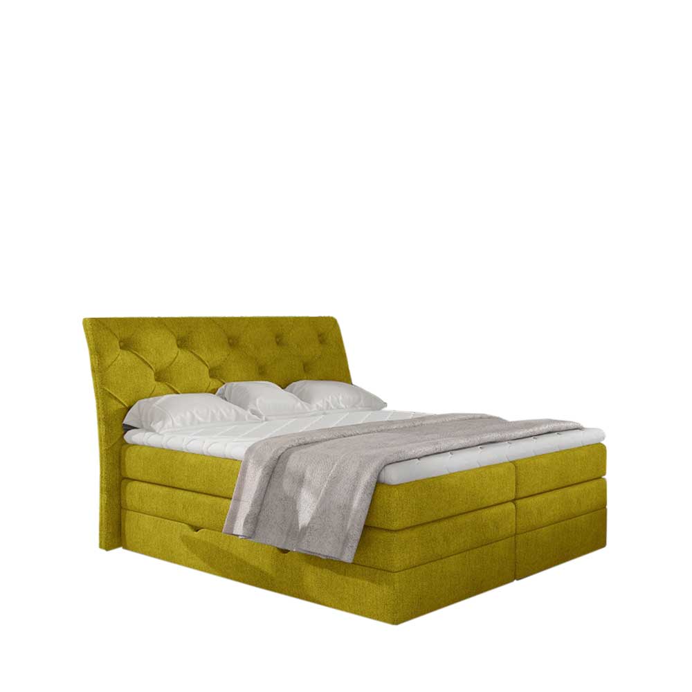 Chesterfield-Boxspringbett in Currygelb Stoff - Toskana