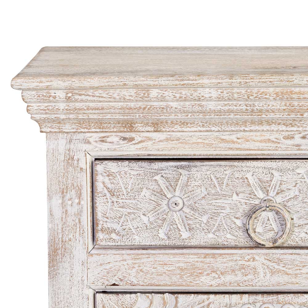 White Wash Sideboard mit Ornament Schnitzereien - Rusula