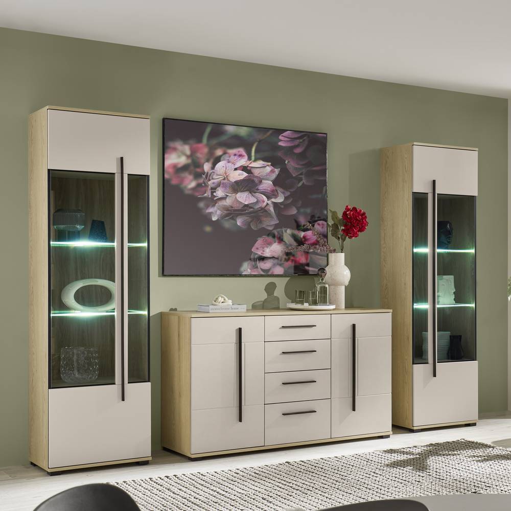 Vitrinen und Sideboard Set modern - Raisa (dreiteilig)