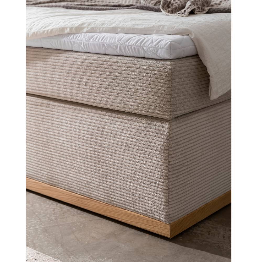 Boxspringbett in Cremeweiß und Holz Natur - Athina