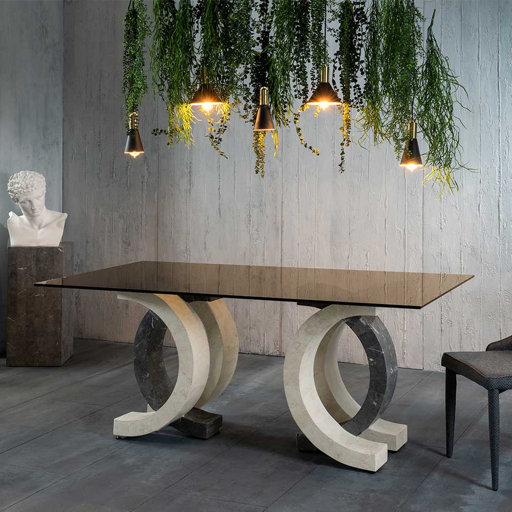 Design Esszimmertisch mit Glasplatte Bronze - Dariofa