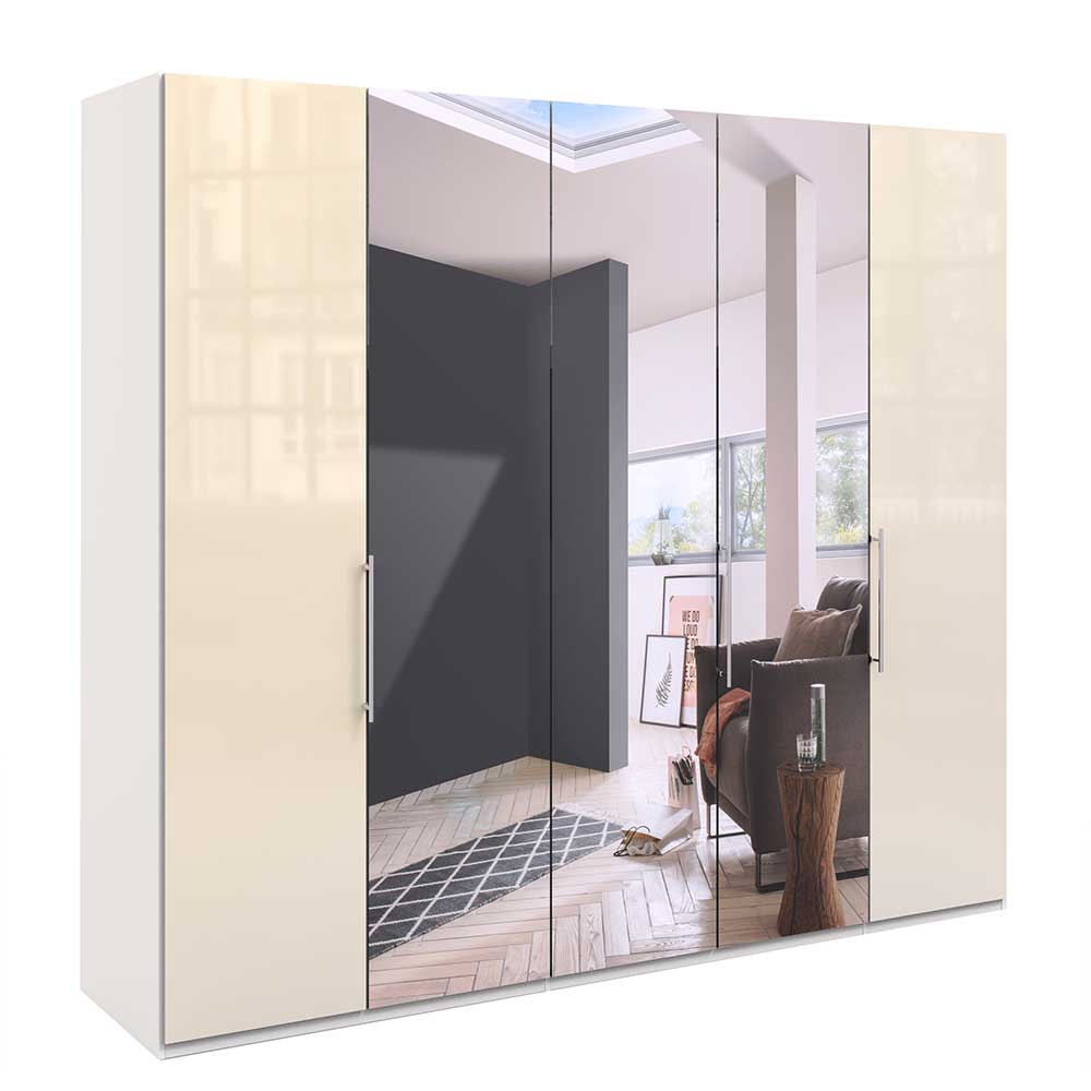 Schlafzimmer Kleiderschrank mit Spiegel und Glasfront in Creme - Zidarie