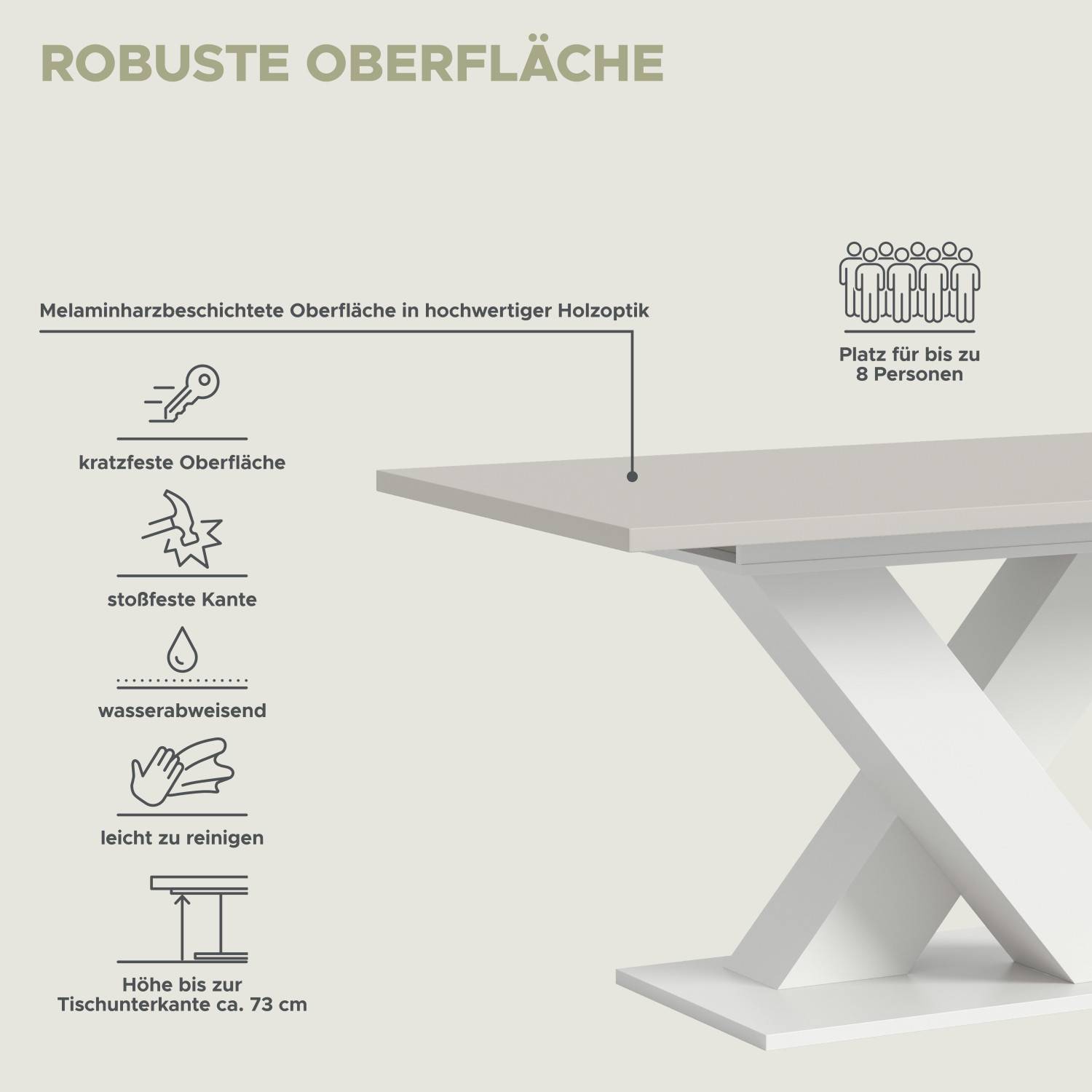Robuste Oberfläche des Ausziehtisches, kratzfest, wasserabweisend, pflegeleicht für 8 Personen – Luzyfa
