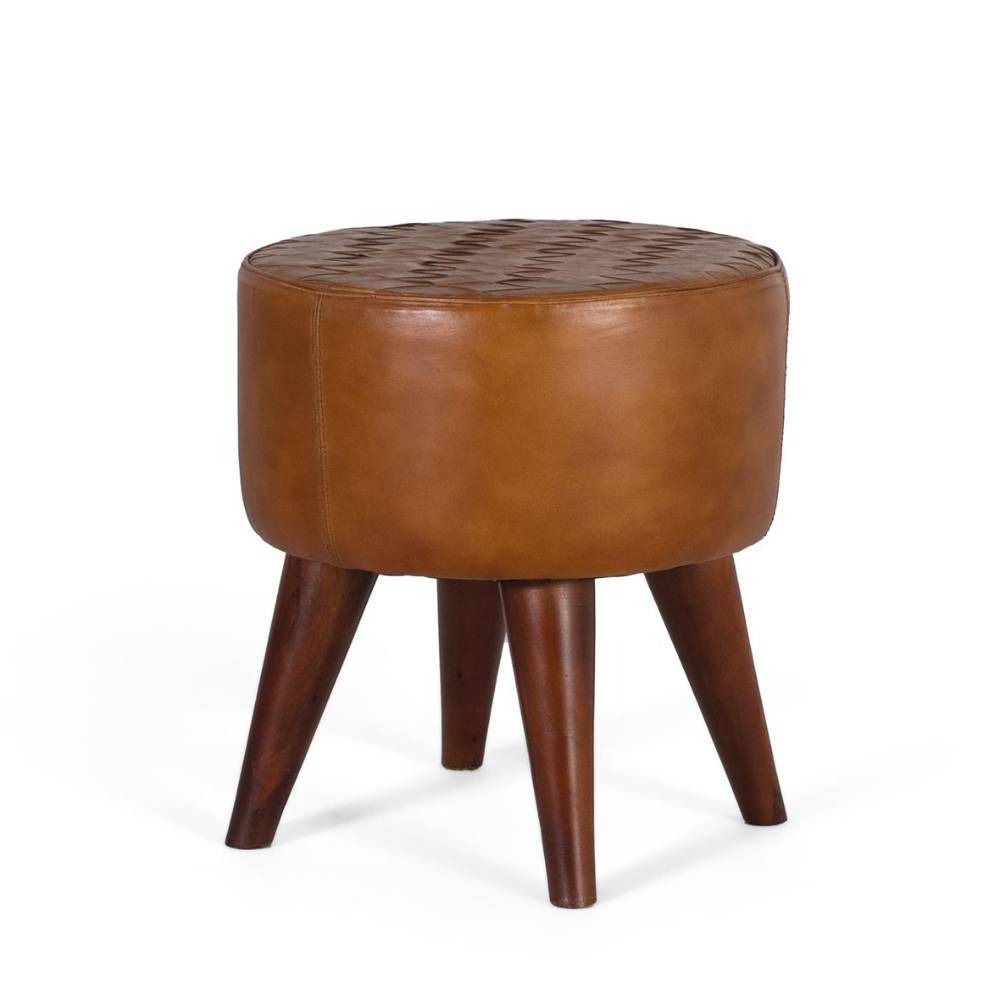 Retro Hocker aus Echtleder und Massivholz - Kalastania