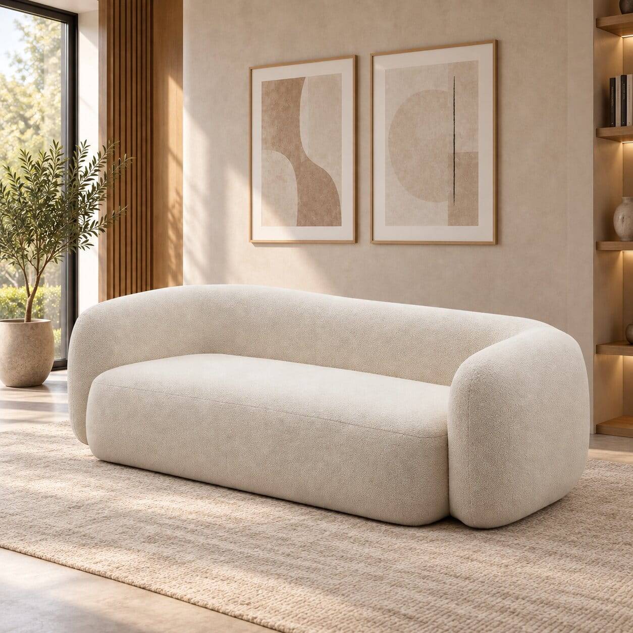 Skandi Polstercouch in Offwhite Boucle - Limburg