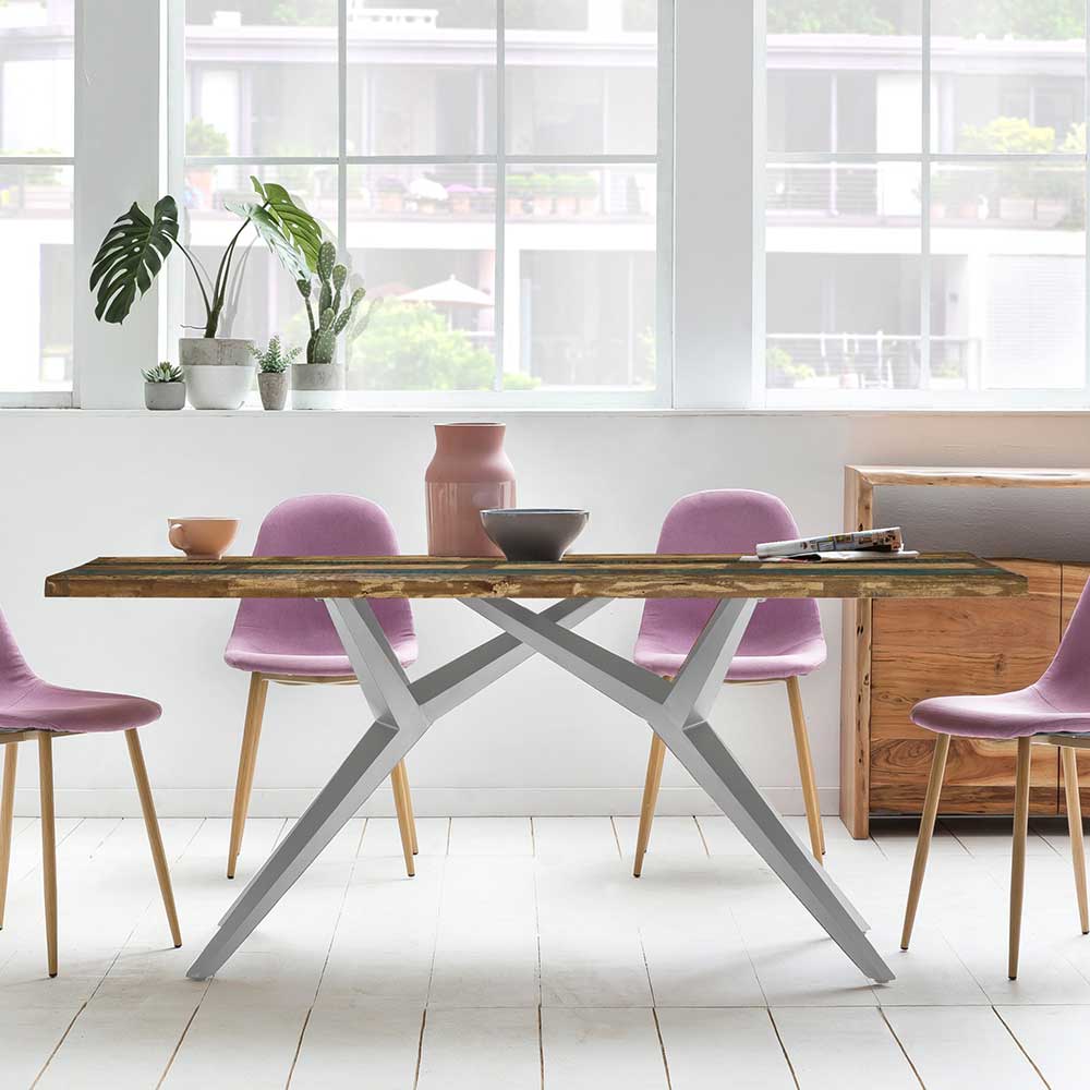 Design Tisch mit bunter Altholzplatte Shabby - Enyi