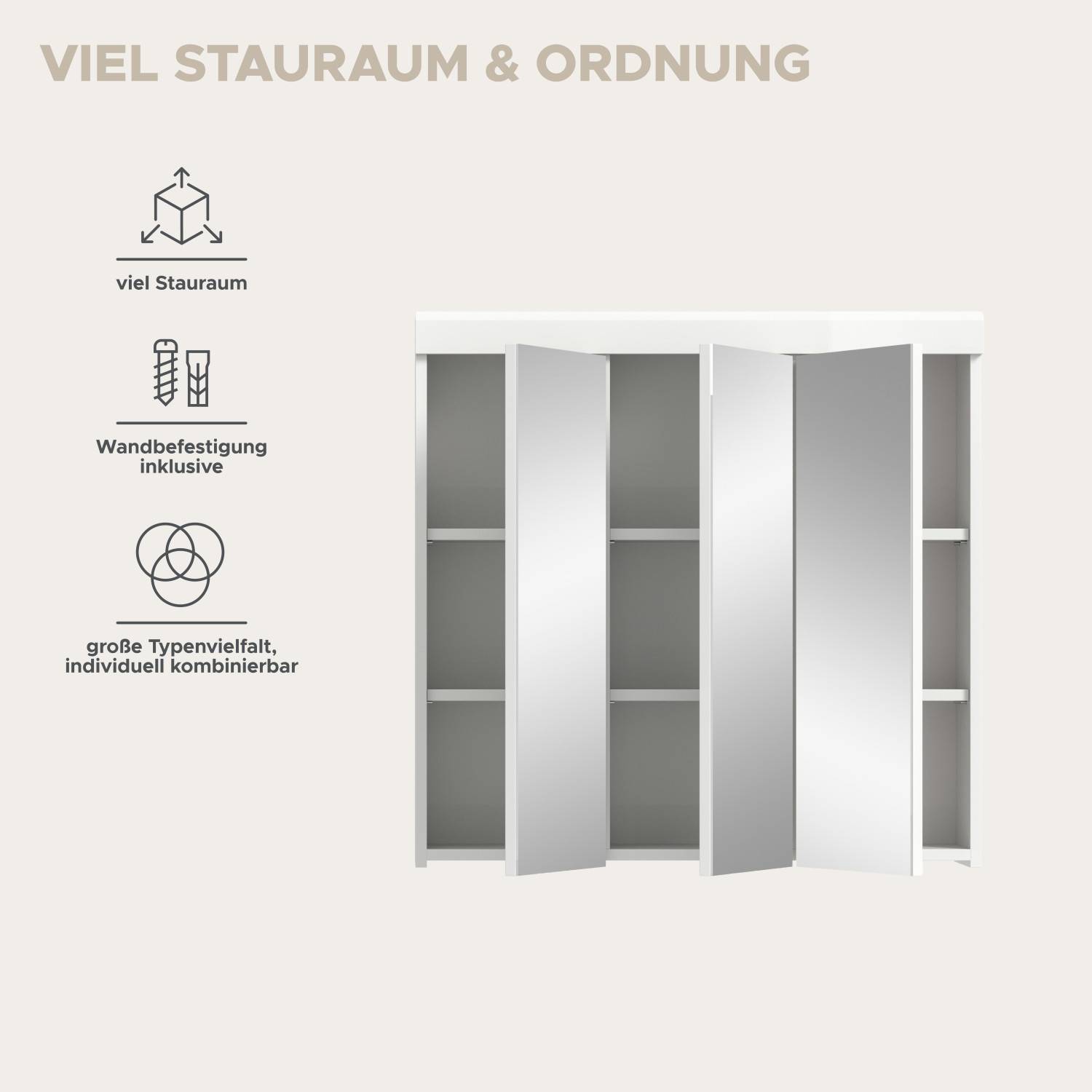 Badezimmerschrank mit viel Stauraum, inklusive Wandbefestigung und modularer Kombinationsmöglichkeit – Nanila
