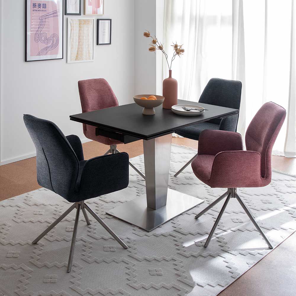 Vier moderne Esszimmer Drehstühle im 2er Set in Altrosa und Anthrazit am Esstisch – Veron