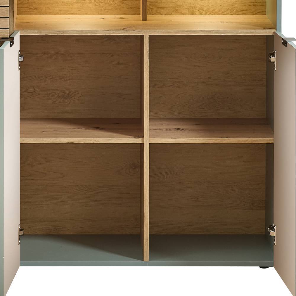 125cm breites Highboard in Graugrün und Wildeiche Natur - Halimi