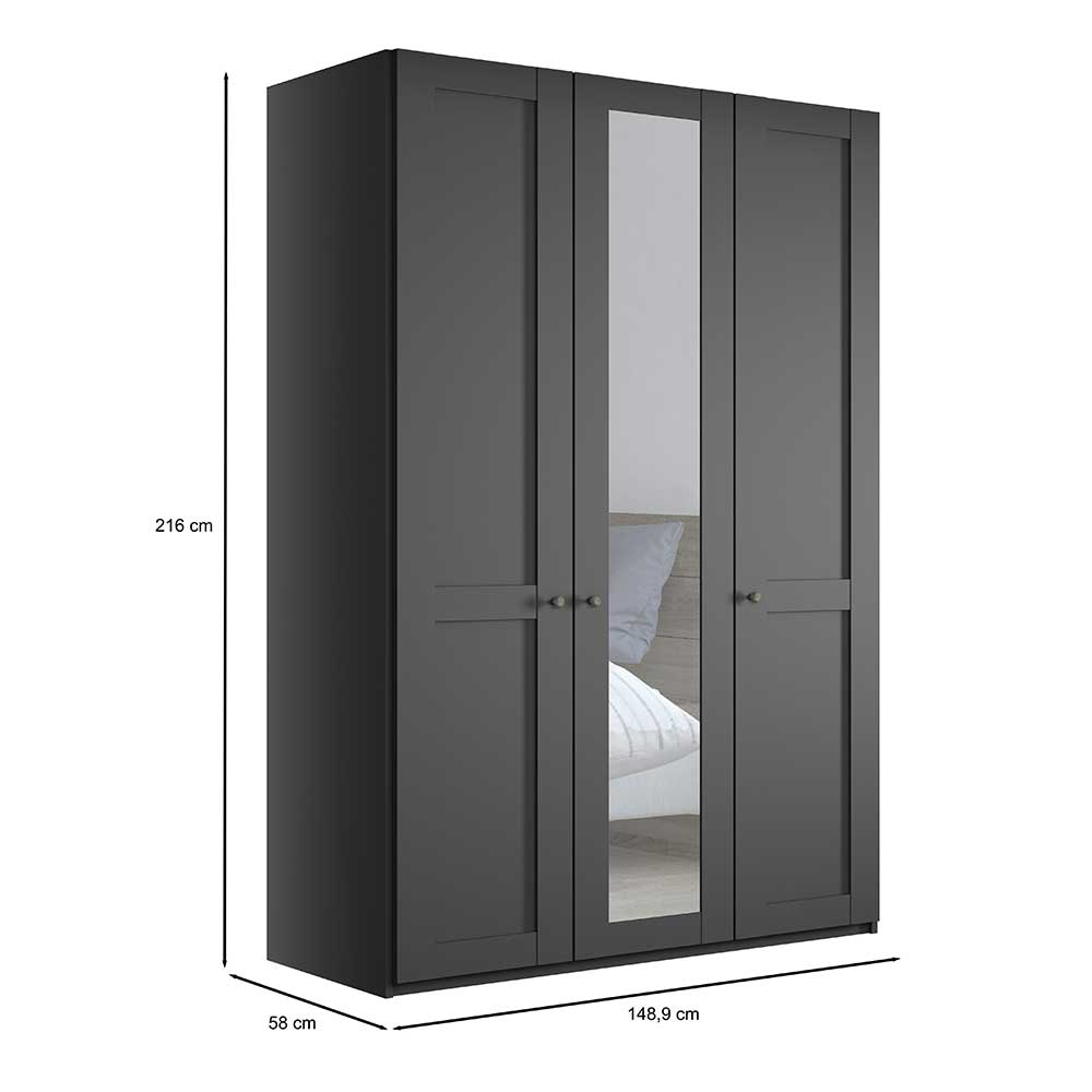 150x216x58 3-türiger Schlafzimmerschrank mit Spiegel - Mataram