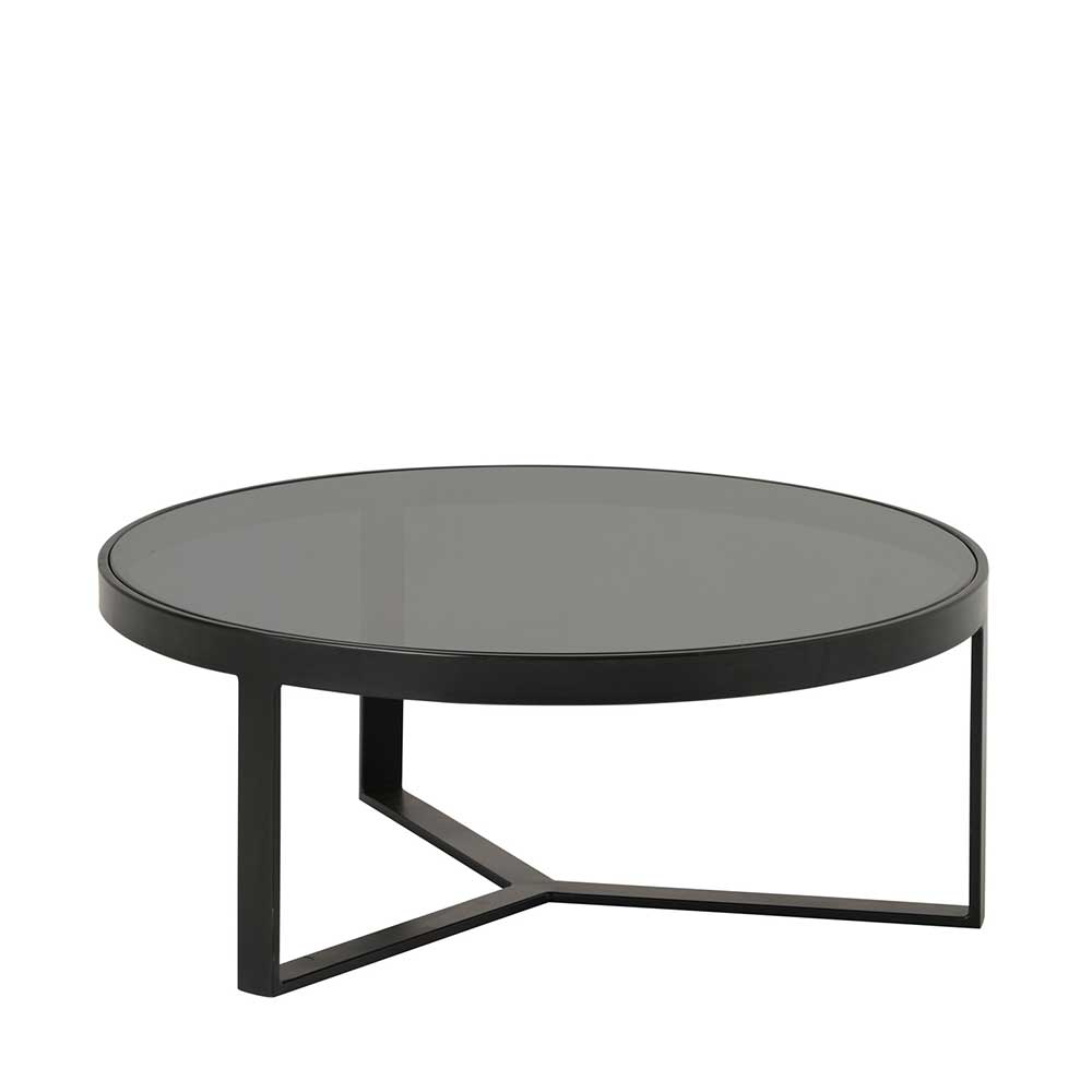 Runder Couchtisch mit Platte aus Rauchglas - Perfect
